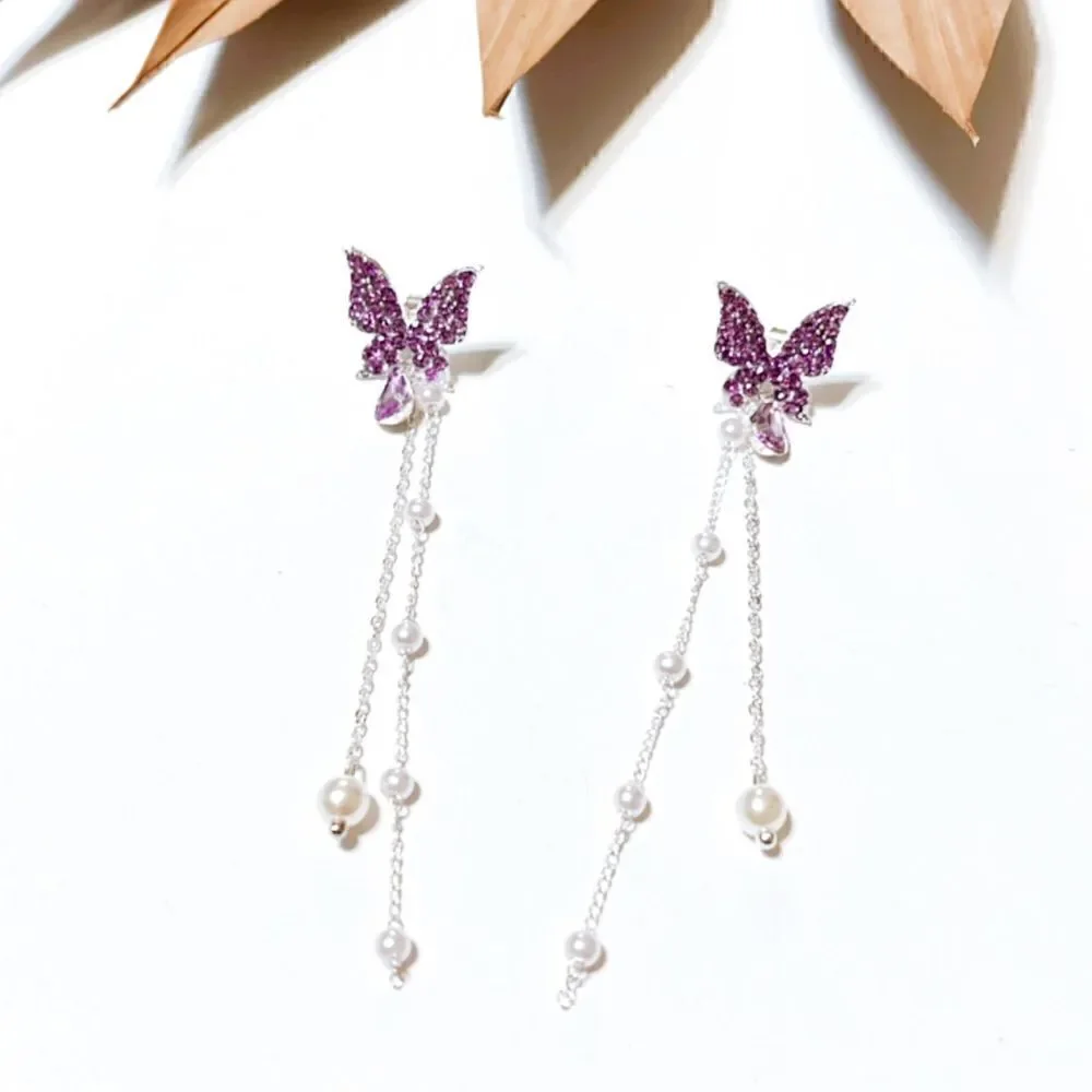 Diamond butterfly dangle earrings S321